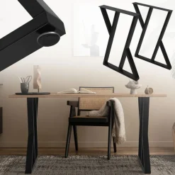 2 StĂŒck Tischbeine B50xH71 cm Tischkufen X-Form Stahl pulverbeschichtet Schwarz ML-Design