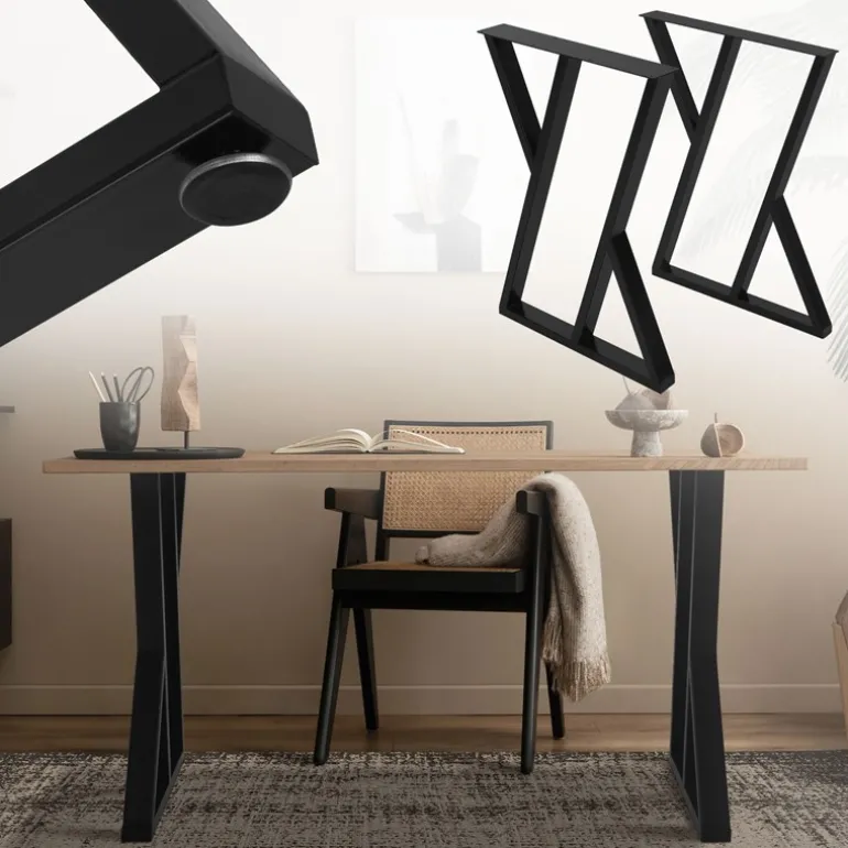 2 Stück Tischbeine B50xH71 cm Tischkufen X-Form Stahl pulverbeschichtet Schwarz ML-Design