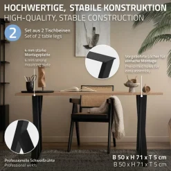 2 Stück Tischbeine B50xH71 cm Tischkufen X-Form Stahl pulverbeschichtet Schwarz ML-Design