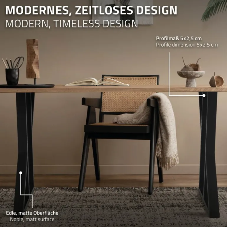 2 Stück Tischbeine B50xH71 cm Tischkufen X-Form Stahl pulverbeschichtet Schwarz ML-Design