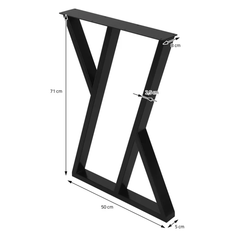 2 Stück Tischbeine B50xH71 cm Tischkufen X-Form Stahl pulverbeschichtet Schwarz ML-Design