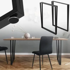 2 StĂŒck Tischbeine B50xH71,5 cm Tischkufen rechteckige Form Stahl pulverbeschichtet Schwarz ML-Design