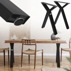 2 StĂŒck Tischbeine B50xH72 cm Tischkufen X-Form Stahl pulverbeschichtet Schwarz ML-Design