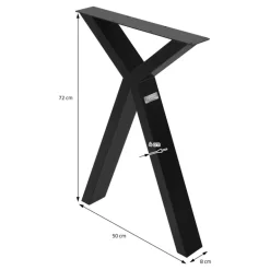 2 Stück Tischbeine B50xH72 cm Tischkufen X-Form Stahl pulverbeschichtet Schwarz ML-Design