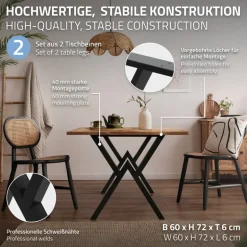 2 Stück Tischbeine B60xH72 cm Tischkufen X-Form Stahl pulverbeschichtet Schwarz ML-Design