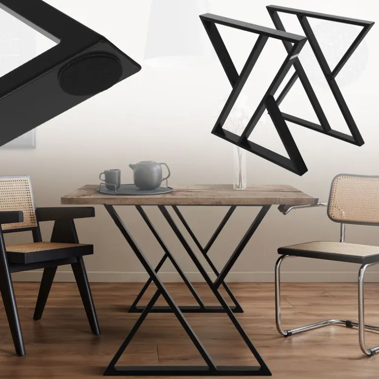2 Stück Tischbeine B69xH72 cm Tischkufen X-Form Stahl pulverbeschichtet Schwarz ML-Design