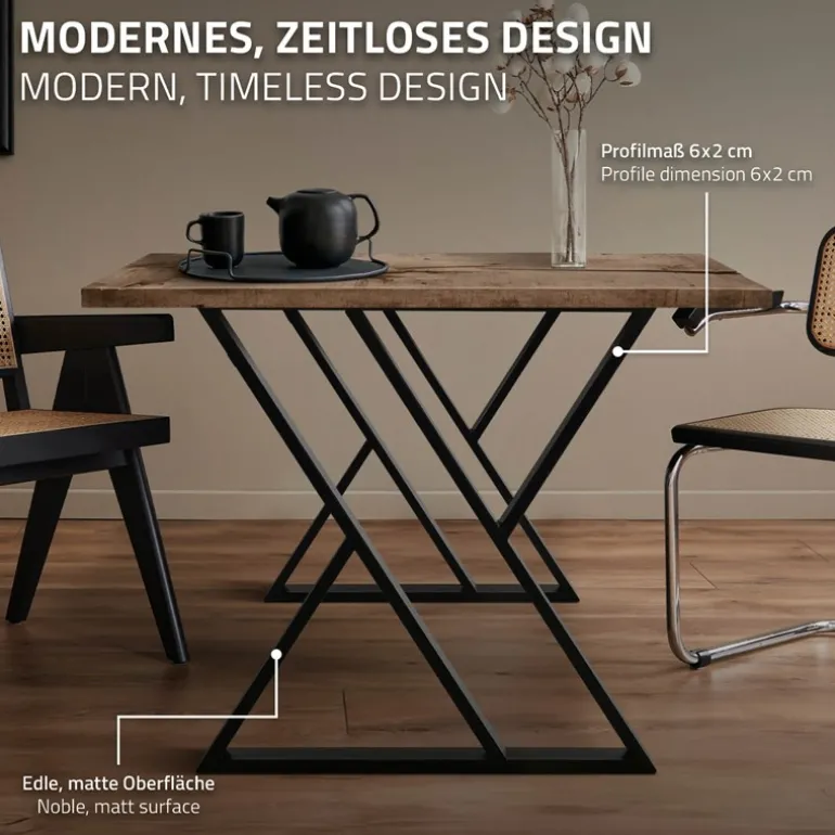 2 Stück Tischbeine B69xH72 cm Tischkufen X-Form Stahl pulverbeschichtet Schwarz ML-Design