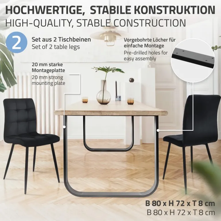 2 Stück Tischbeine B80xH72 cm Tischkufen O-Form aus Stahl pulverbeschichtet Schwarz ML-Design