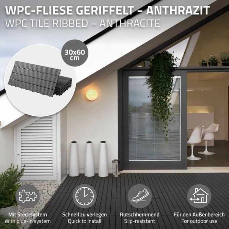 Terrassenfliesen 60x30 cm 6er Set für 1m² Anthrazit aus WPC
