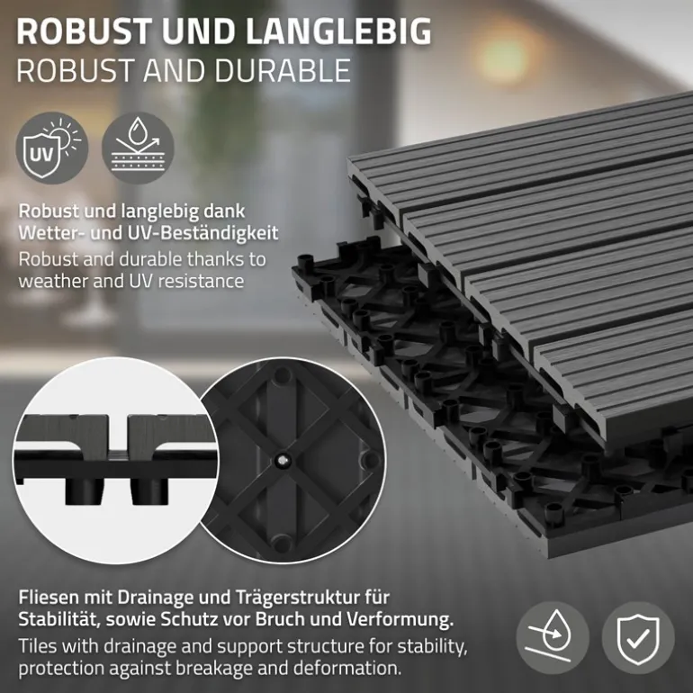 Terrassenfliesen 60x30 cm 6er Set für 1m² Anthrazit aus WPC