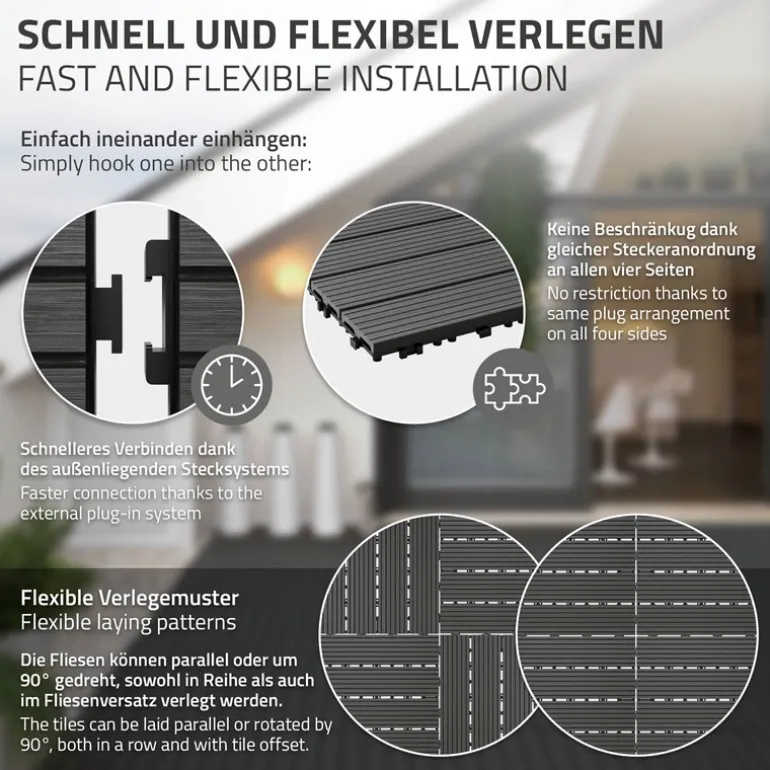 Terrassenfliesen 60x30 cm 6er Set für 1m² Anthrazit aus WPC