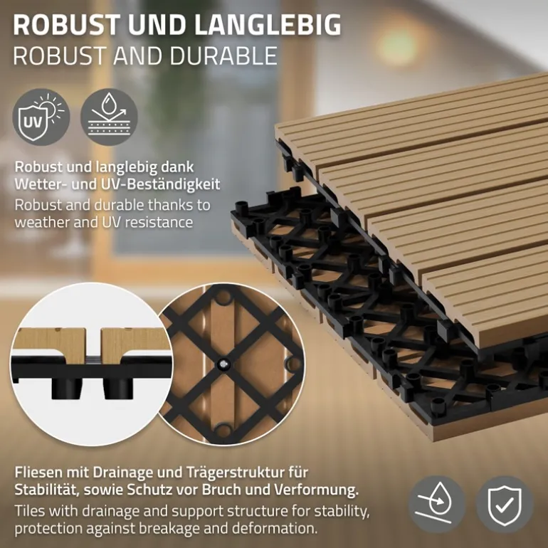 Terrassenfliesen 60x30 cm 6er Set für 1m² Teak aus WPC