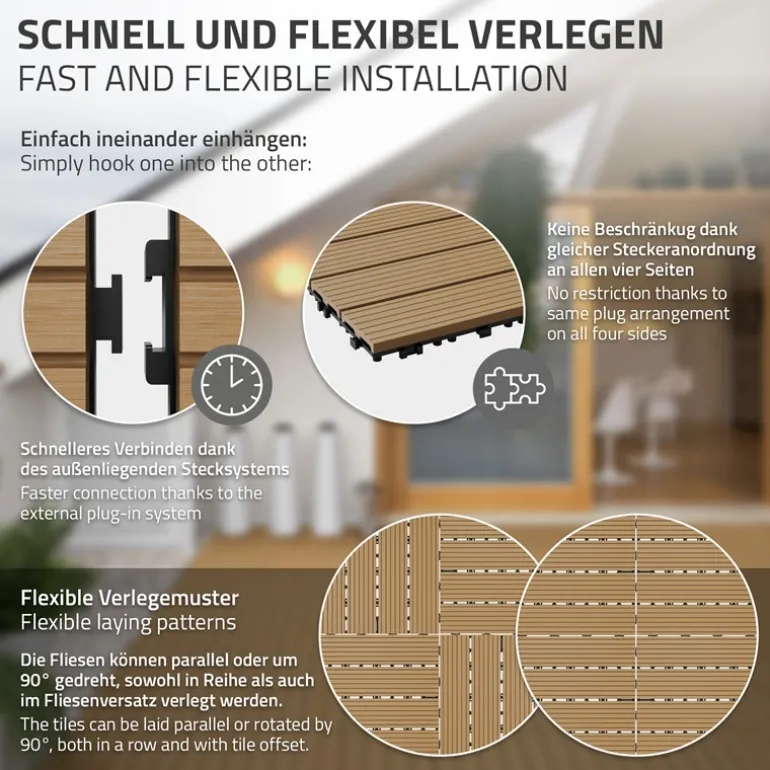 Terrassenfliesen 60x30 cm 6er Set für 1m² Teak aus WPC