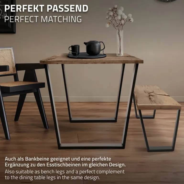 Tischbeine Tischgestell 2er Set V-Design 40x43 cm Schwarz aus Stahl ML-Design