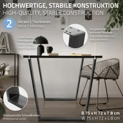 Tischbeine Tischgestell 2er Set V-Design 75 x 72 cm Industrial aus Stahl ML-Design