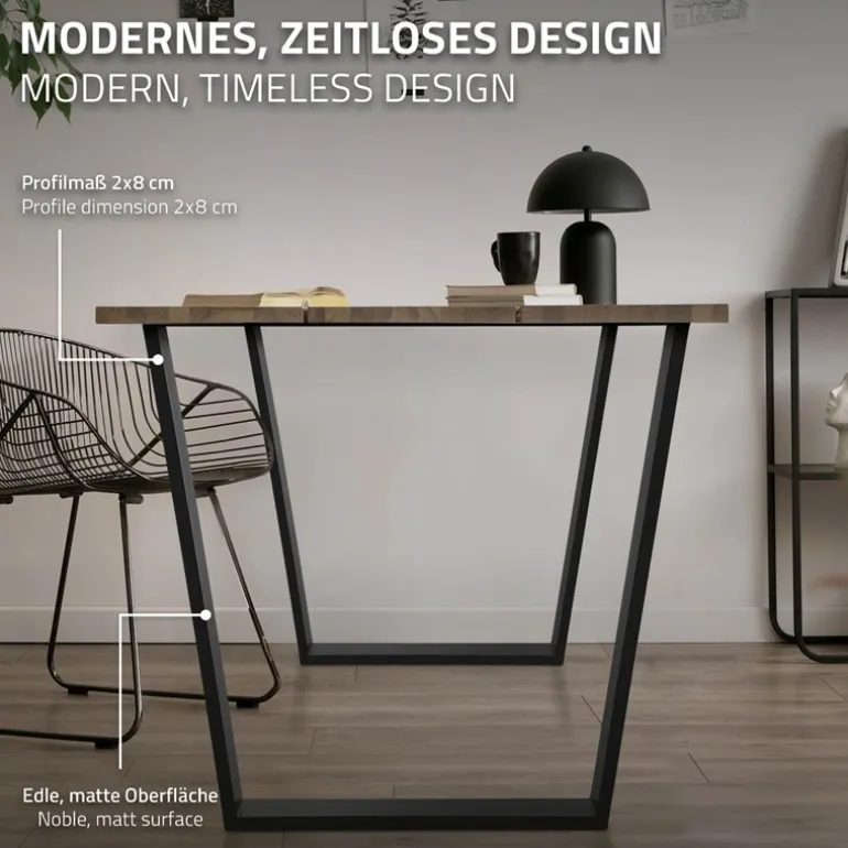 Tischbeine Tischgestell 2er Set V-Design 75 x 72 cm schwarz matt aus Stahl ML-Design