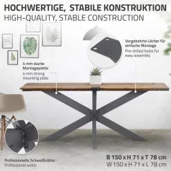 Tischbeine Tischgestell X-Design 78 x 71 x 150 cm Anthrazit aus Metall ML-Design
