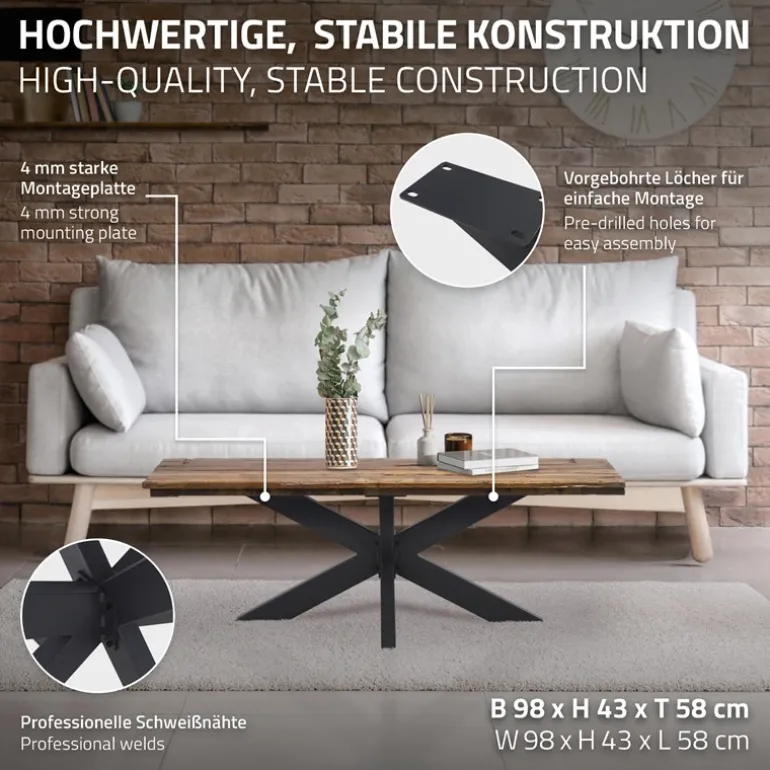 Tischbeine Tischgestell X-Design 98 x 58 x 43 cm schwarz aus Metall ML-Design