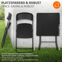 3tlg. Balkonmöbel Set klappbar, Schwarz, Stahl & Rattan-Optik, Gartenmöbel
