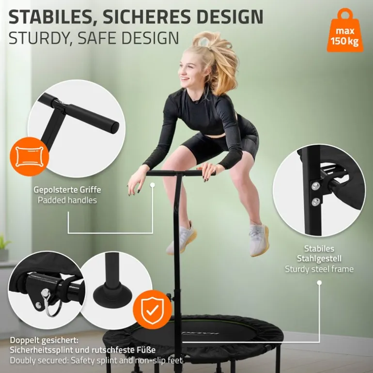 Trampolin Ø102cm mit höhenverstellbarer Haltegriff Stahl Grün bis 150kg Hauki