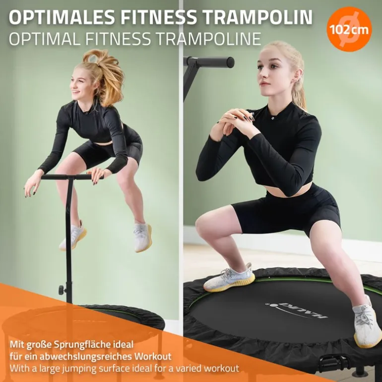 Trampolin Ø102cm mit höhenverstellbarer Haltegriff Stahl Grün bis 150kg Hauki