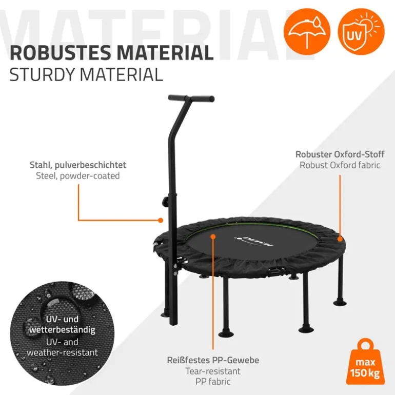 Trampolin Ø102cm mit höhenverstellbarer Haltegriff Stahl Grün bis 150kg Hauki