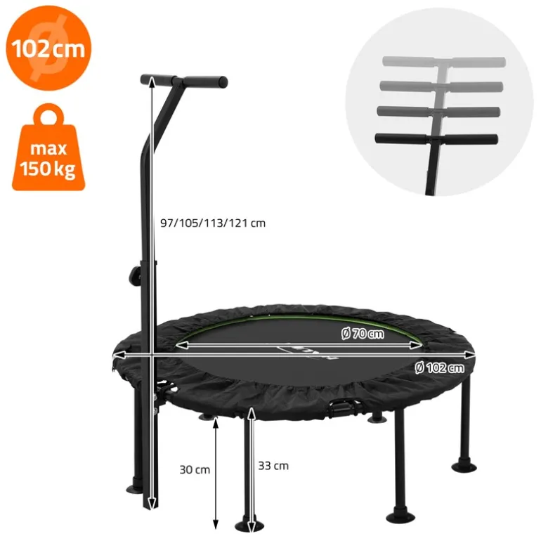 Trampolin Ø102cm mit höhenverstellbarer Haltegriff Stahl Grün bis 150kg Hauki