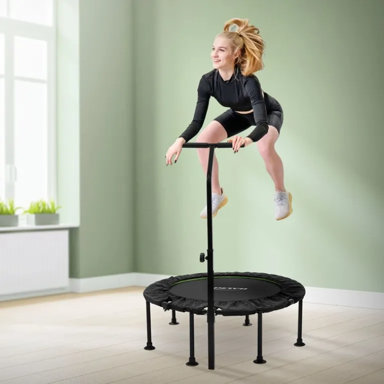 Trampolin Ø102cm mit höhenverstellbarer Haltegriff Stahl Grün bis 150kg Hauki