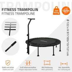 Trampolin Ø122cm mit höhenverstellbarer Haltegriff Stahl Grün bis 150kg Hauki