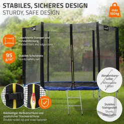 Trampolin Ø244 cm mit Sicherheitsnetz, Leiter und gepolsterten Stangen Blau bis 150kg HAUKI