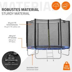 Trampolin Ø244 cm mit Sicherheitsnetz, Leiter und gepolsterten Stangen Blau bis 150kg HAUKI