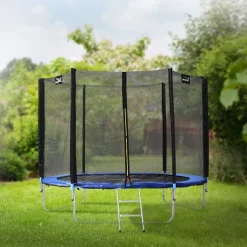 Trampolin Ø244 cm mit Sicherheitsnetz, Leiter und gepolsterten Stangen Blau bis 150kg HAUKI