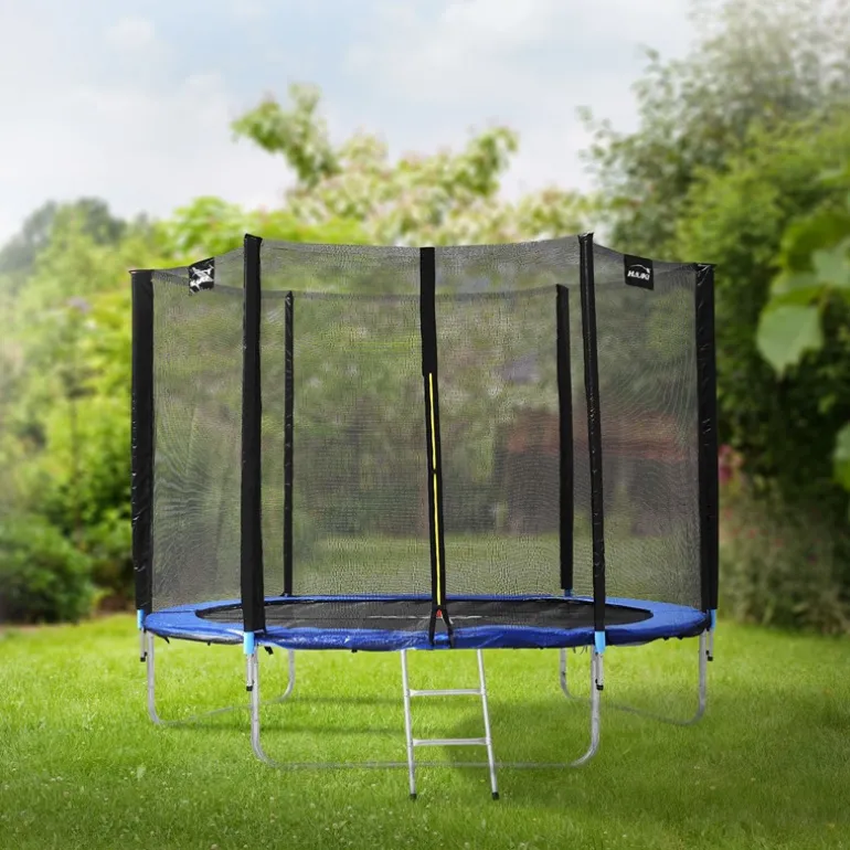 Trampolin Ø244 cm mit Sicherheitsnetz, Leiter und gepolsterten Stangen Blau bis 150kg HAUKI