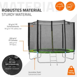 Trampolin Ø244 cm mit Sicherheitsnetz, Leiter und gepolsterten Stangen Grün bis 150kg HAUKI