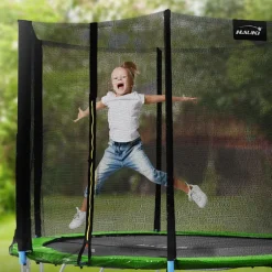 Trampolin Ø244 cm mit Sicherheitsnetz, Leiter und gepolsterten Stangen Grün bis 150kg HAUKI