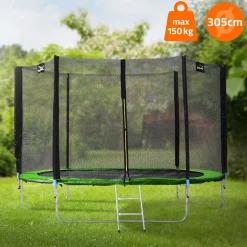 Trampolin Ø305 cm mit Sicherheitsnetz, Leiter und gepolsterten Stangen Grün bis 150kg HAUKI