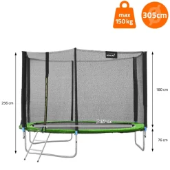 Trampolin Ø305 cm mit Sicherheitsnetz, Leiter und gepolsterten Stangen Grün bis 150kg HAUKI