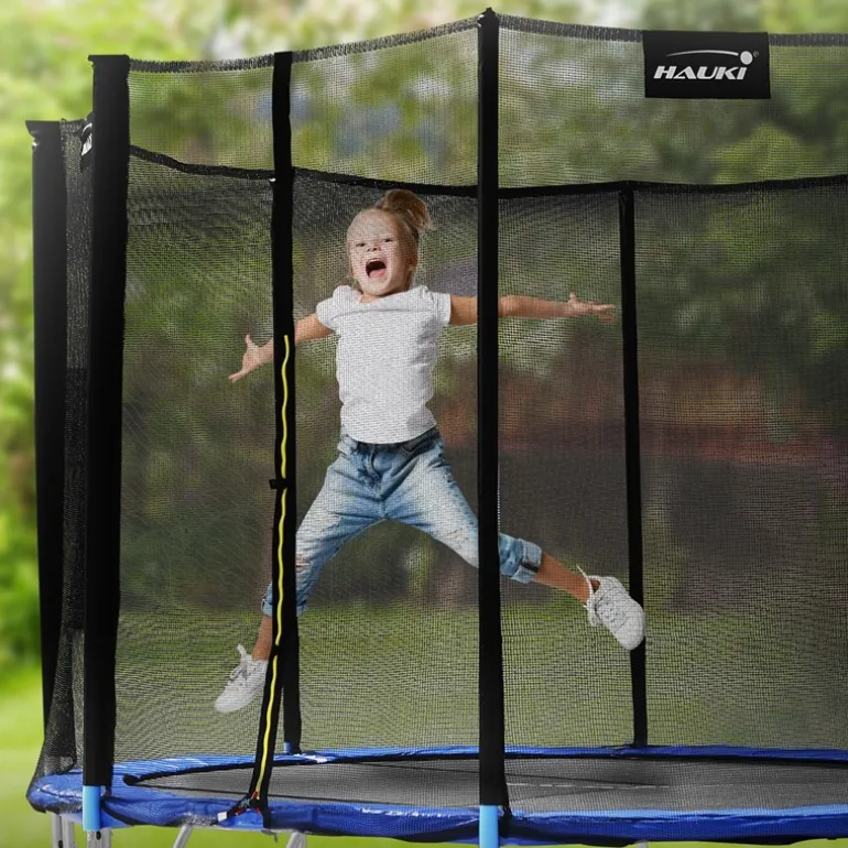 Trampolin Ø366 cm mit Sicherheitsnetz, Leiter und gepolsterten Stangen Blau bis 150kg HAUKI