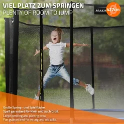 Trampolin Ø427 cm mit Sicherheitsnetz, Leiter und gepolsterten Stangen Blau bis 150kg HAUKI
