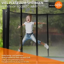 Trampolin Ø427 cm mit Sicherheitsnetz, Leiter und gepolsterten Stangen Grün bis 150kg HAUKI
