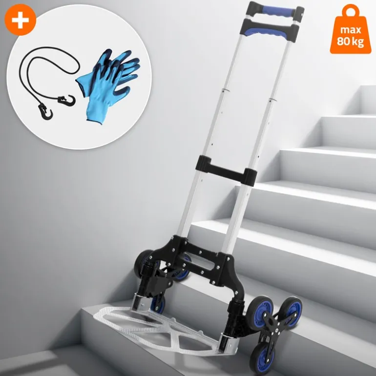 Treppensackkarre mit Treppensteiger klappbar 2x3 Rädern aus Aluminium belastbar bis 80 kg