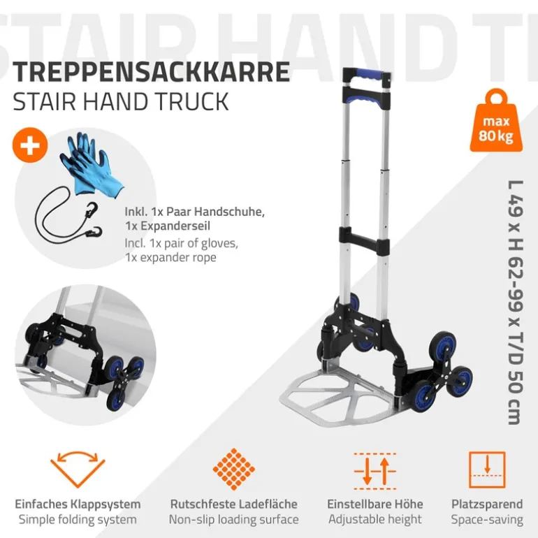 Treppensackkarre mit Treppensteiger klappbar 2x3 Rädern aus Aluminium belastbar bis 80 kg