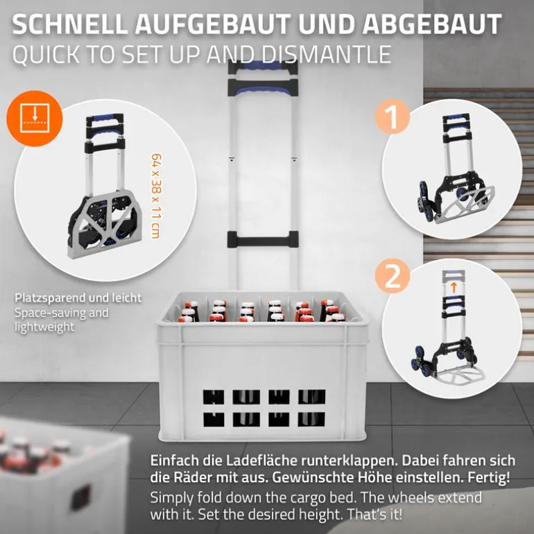 Treppensackkarre mit Treppensteiger klappbar 2x3 Rädern aus Aluminium belastbar bis 80 kg