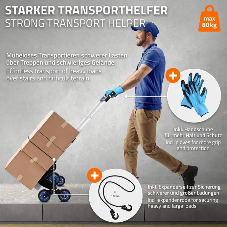 Treppensackkarre mit Treppensteiger klappbar 2x3 Rädern aus Aluminium belastbar bis 80 kg