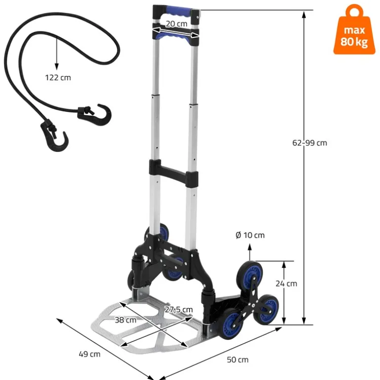 Treppensackkarre mit Treppensteiger klappbar 2x3 Rädern aus Aluminium belastbar bis 80 kg