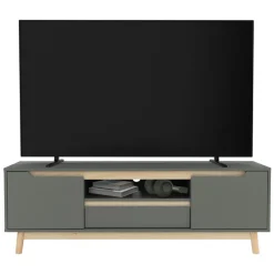 TV Lowboard Fernsehschrank 140x40 cm in mattgrün aus MDF & Kiefernholz ML-Design