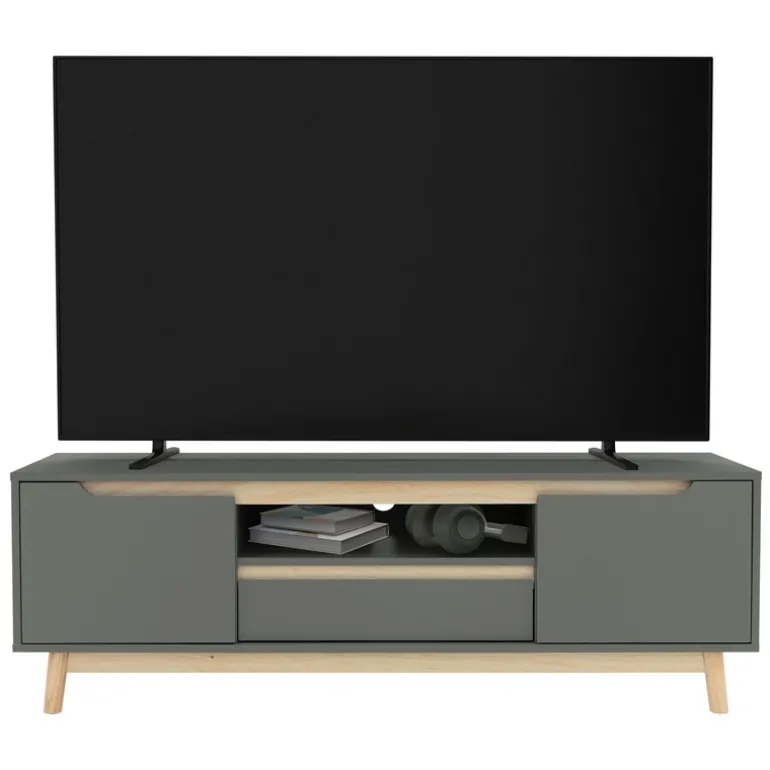 TV Lowboard Fernsehschrank 140x40 cm in mattgrün aus MDF & Kiefernholz ML-Design