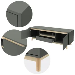 TV Lowboard Fernsehschrank 140x40 cm in mattgrün aus MDF & Kiefernholz ML-Design