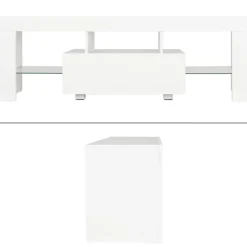 TV Lowboard mit LED-Beleuchtung 130x49x45 cm Weiß inkl. Glasregal ML-Design