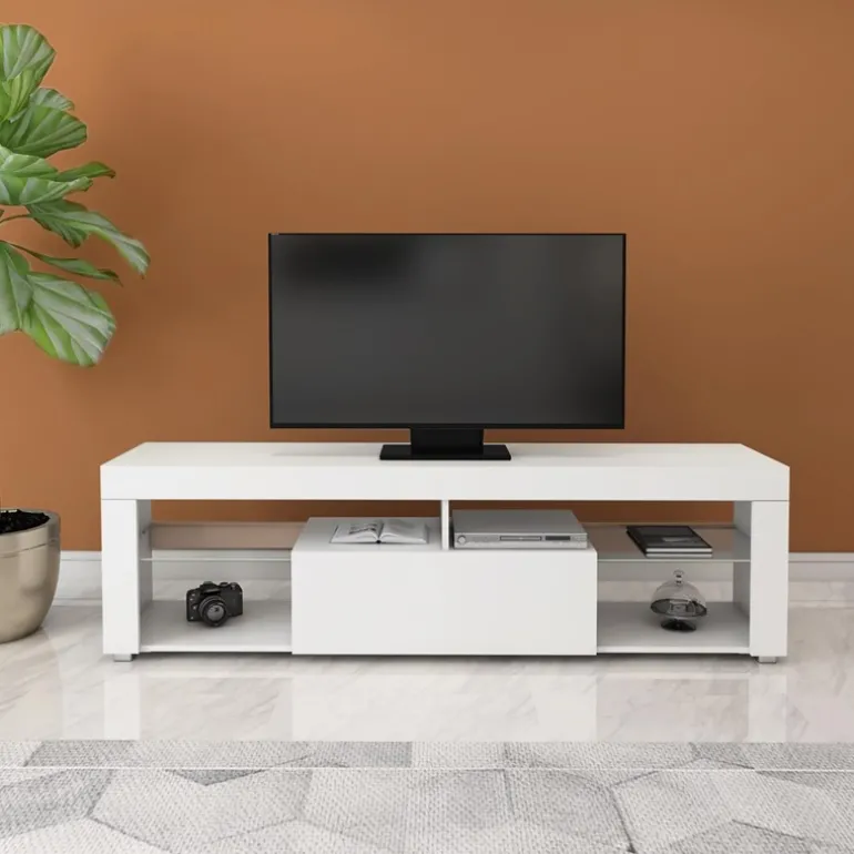 TV-Lowboard mit Stauraum 140x51x35 cm Weiß aus MDF ML-Design